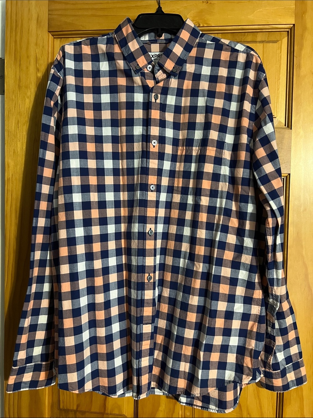Express Men's Long-Sleeve Gingham Button-Down Shirt - XL/TG